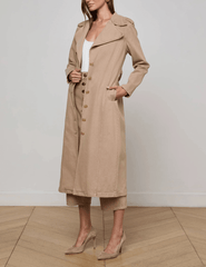 L’AGENCE Zavia Jean Trench Coat in Dark Cappuccino with gold buttons