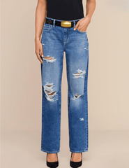 Front view of L'AGENCE Zelda Slouchy Straight Jeans in Atlantis Destruct