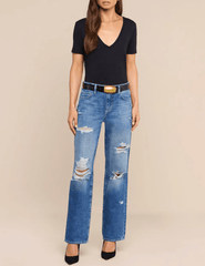 Full body view of L'AGENCE Zelda Slouchy Straight Jeans in Atlantis Destruct