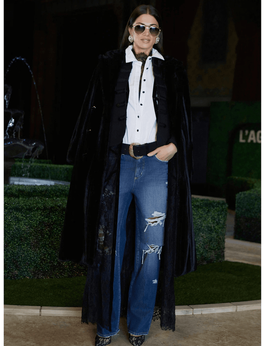 Styled outfit with L'AGENCE Zelda Slouchy Straight Jeans in Atlantis Destruct
