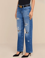 Side view of L'AGENCE Zelda Slouchy Straight Jeans in Atlantis Destruct