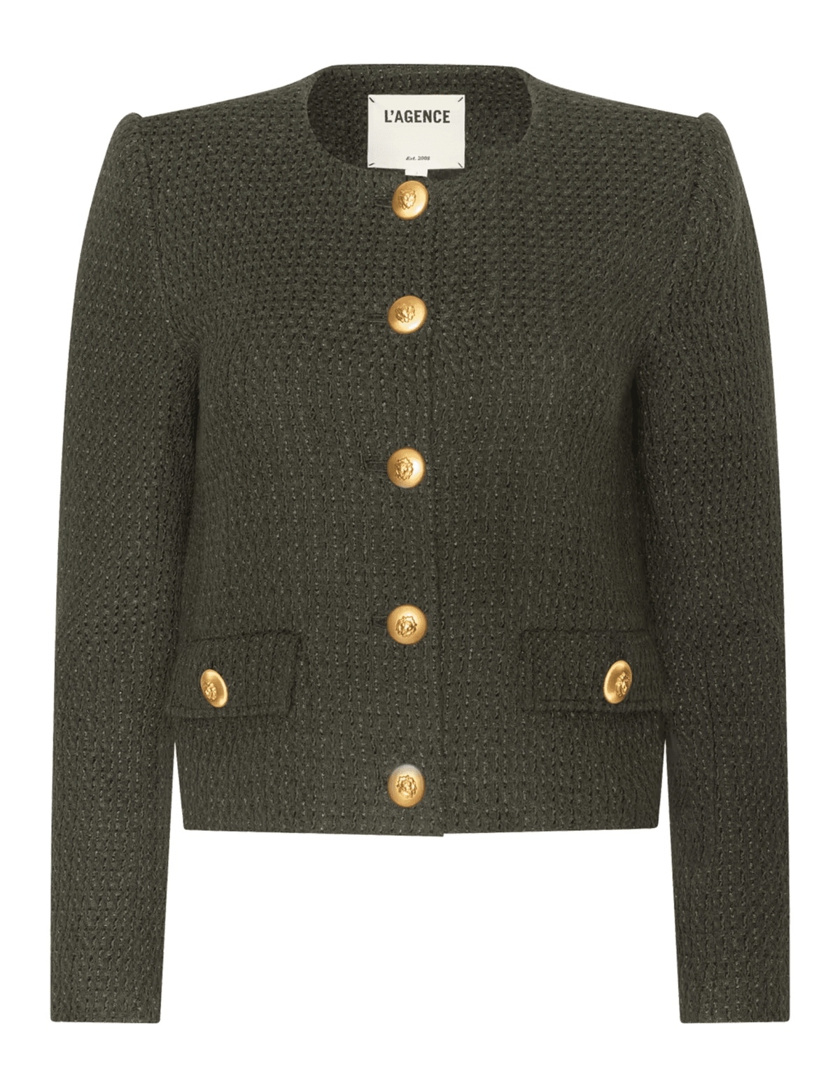 L'AGENCE Zell Tweed Collarless Jacket in Army