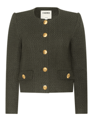 L'AGENCE Zell Tweed Collarless Jacket in Army