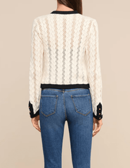 Back view of L'AGENCE Zephyra Pointelle Cardigan in Ivory and Black