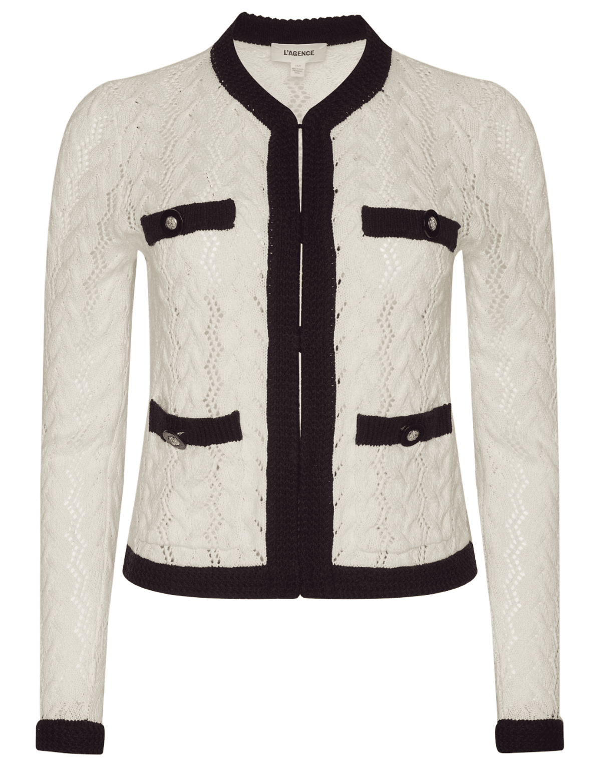 L'AGENCE Zephyra Pointelle Cardigan in Ivory and Black