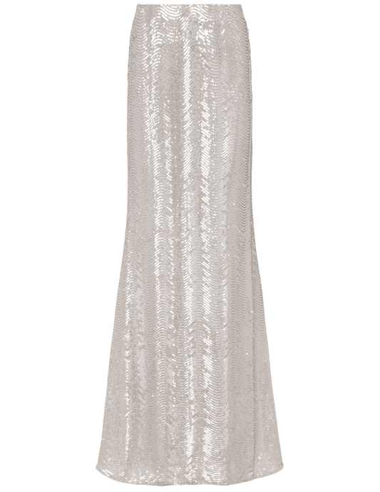 L’AGENCE Zeta Sequin Maxi Skirt in Silver Sequin Swirl
