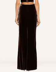 Back view of L'AGENCE Zeta Velvet Maxi Skirt in Dark Java featuring a sleek floor-length silhouette.