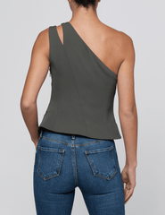 Back view of L'AGENCE Zinnia One Shoulder Vest Ash Olive