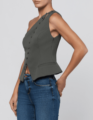 Side view of L'AGENCE Zinnia One Shoulder Vest Ash Olive