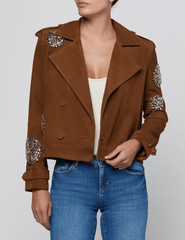 Front view of L'AGENCE Zoey Crystal Cropped Trench Coat in Walnut