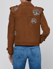 Back view of L'AGENCE Zoey Crystal Cropped Trench Coat in Walnut