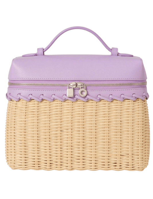 Lavender Woven Basket Handbag with Top Handle