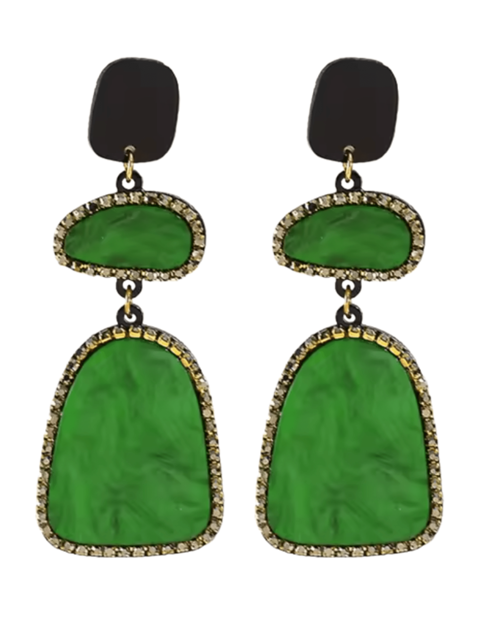 Black and green abstract resin dangle earrings