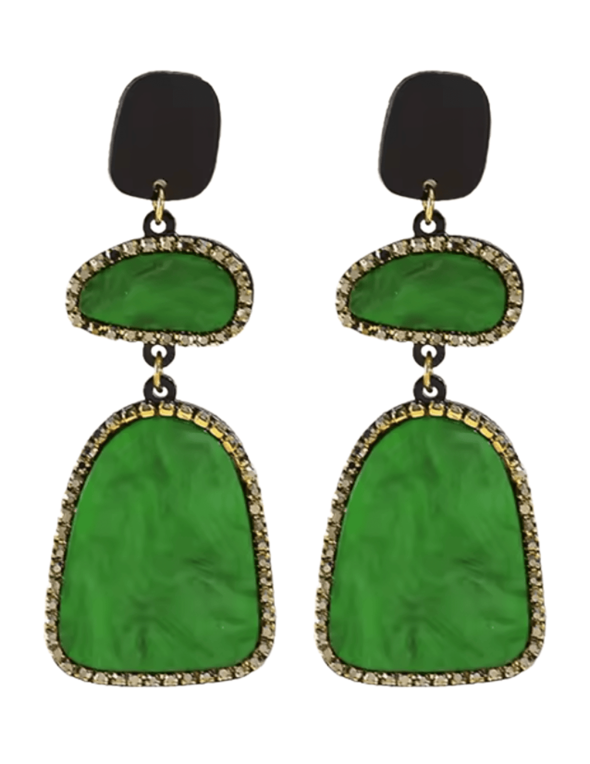 Black and green abstract resin dangle earrings