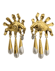 Maison Verrou Deena gold surreal eye earrings with pearl drops
