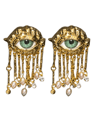 Maison Verrou Kellan eye earrings gold green pearl fringe