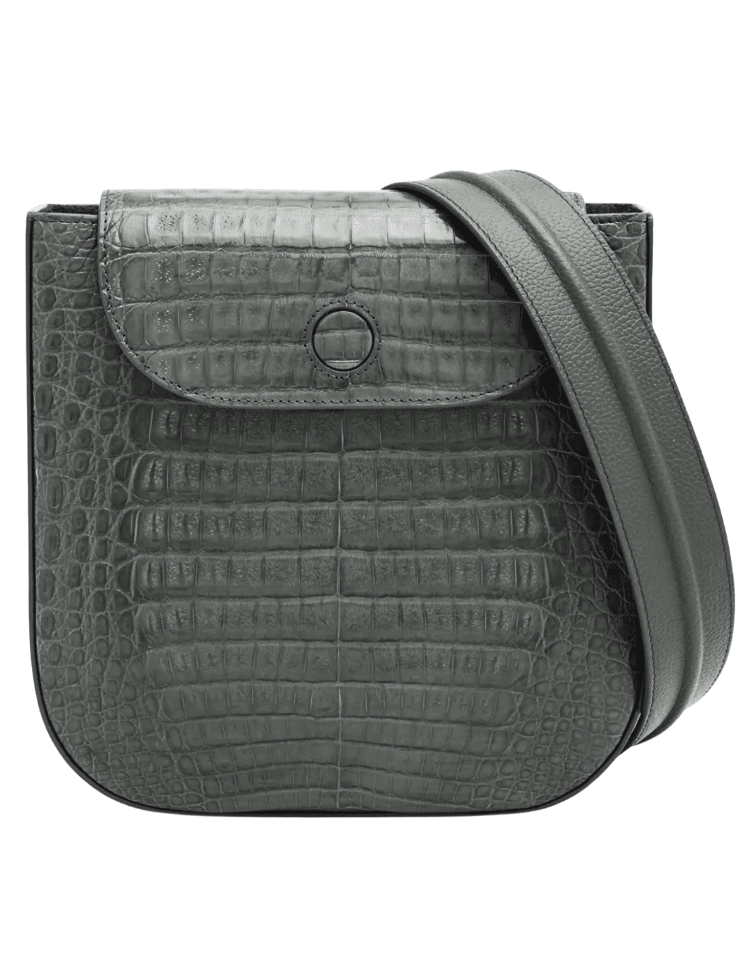Maria Oliver Ada Crossbody Bag in grey caiman crocodile leather with adjustable strap