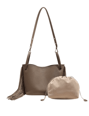 Austin Blaze taupe leather crossbody bucket bag
