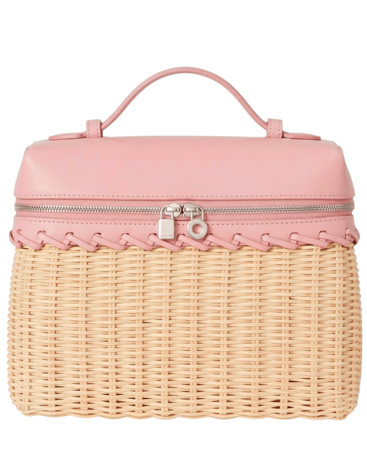 Pink Woven Basket Handbag with Top Handle