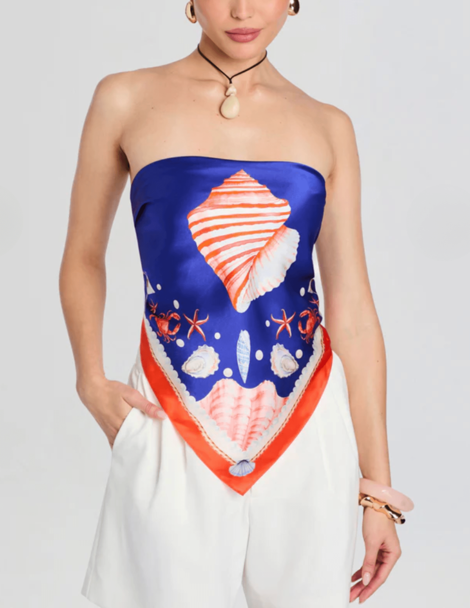 Retrofête Alivia Silk Scarf Top in Santorini Marine front