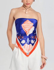 Retrofête Alivia Silk Scarf Top in Santorini Marine front