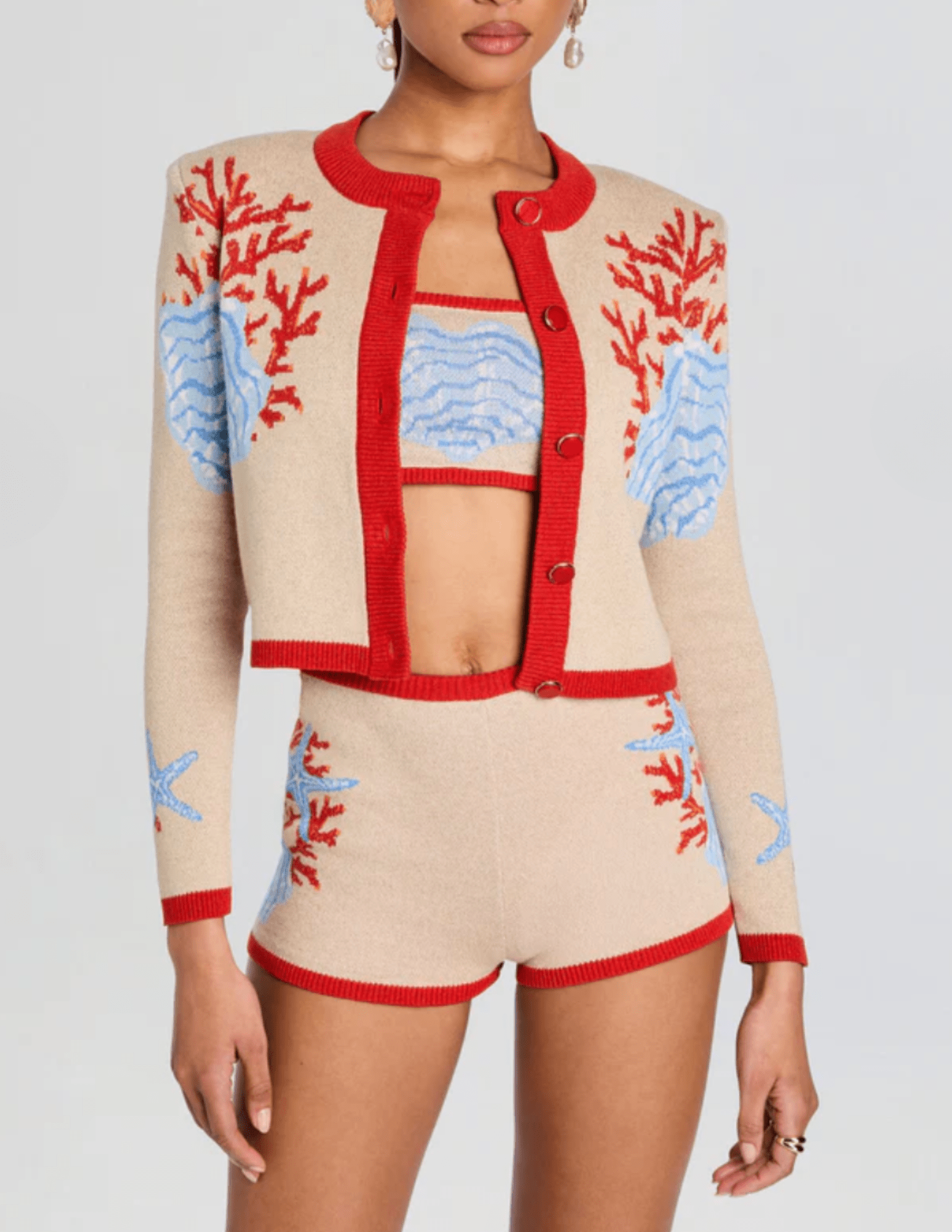 Retrofête Aralyn Jacquard Knit Cardigan in Sand Multi front