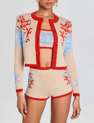 Retrofête Aralyn Jacquard Knit Cardigan in Sand Multi front