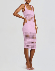 Side view of Retrofête Avril midi dress featuring wide straps