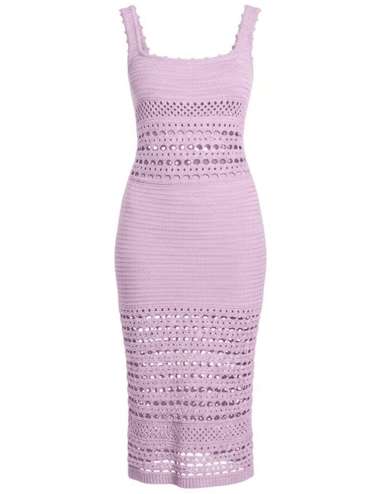 Retrofête Avril crochet midi dress in metallic lavande with square neckline