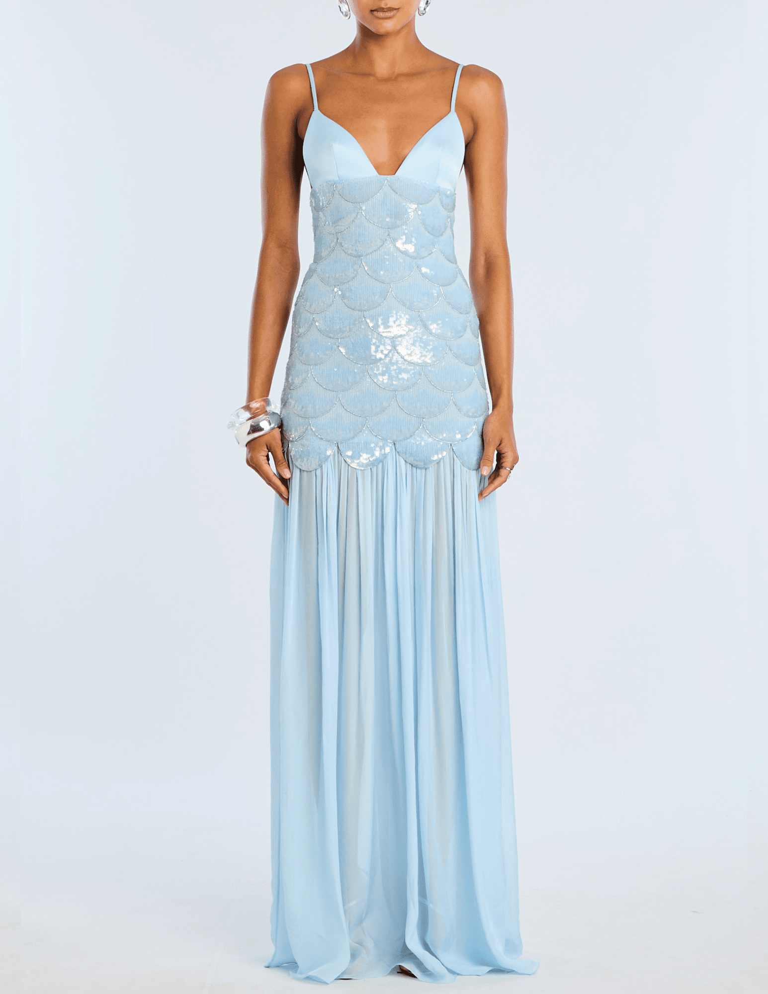Retrofête Eileyn embroidered maxi dress in light blue front view