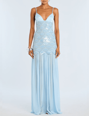 Retrofête Eileyn embroidered maxi dress in light blue front view