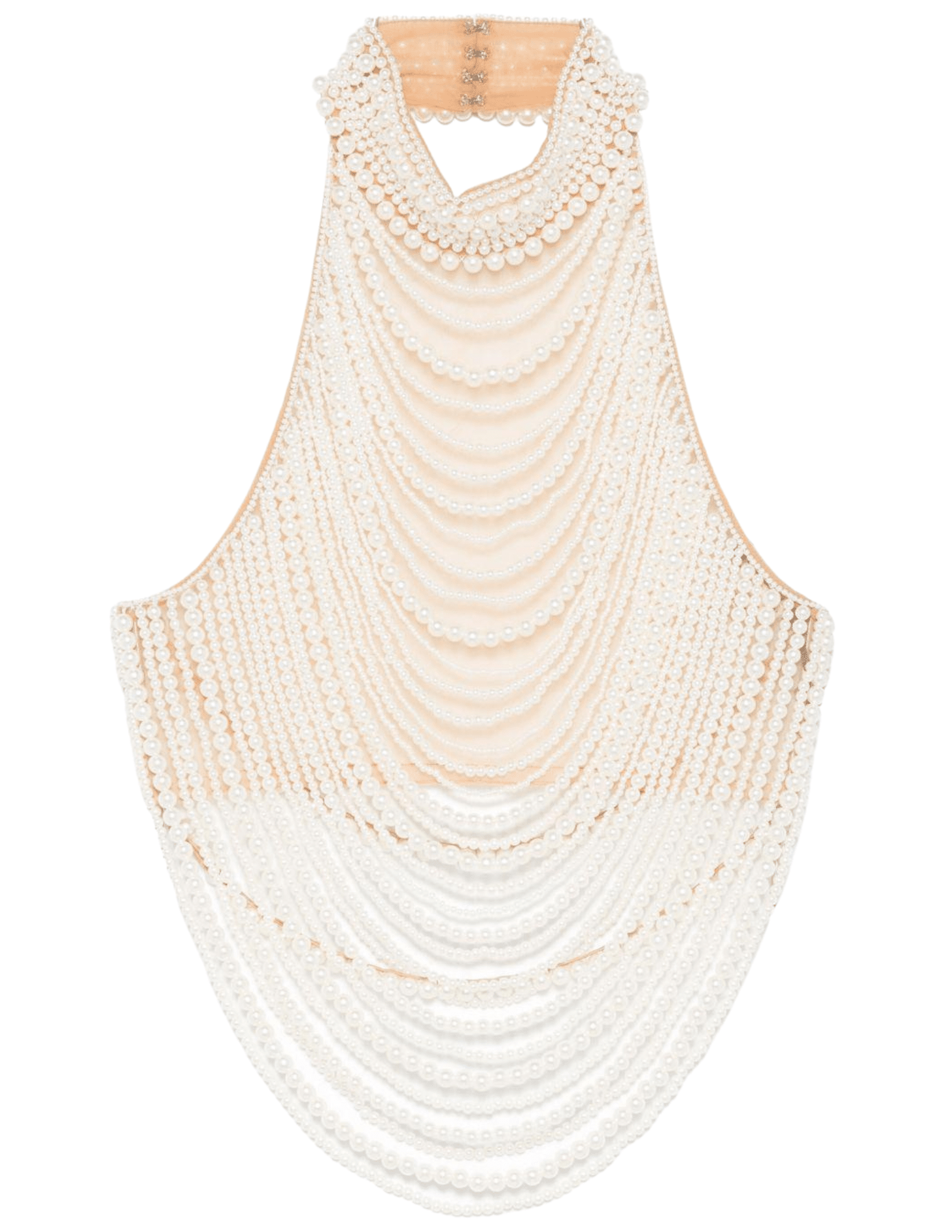 Retrofête Elsie pearl halter top in white with draped hand-beaded strands
