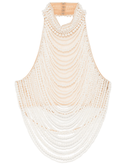 Retrofête Elsie pearl halter top in white with draped hand-beaded strands