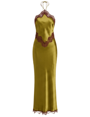 Retrofête Everly Lace Trim Gown in Basil & Cigar