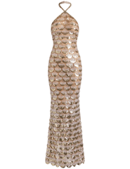 Retrofête Genovia embroidered maxi dress nude champagne