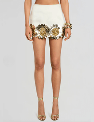Retrofête Gitte embellished mini skirt in cream with gold floral detailing