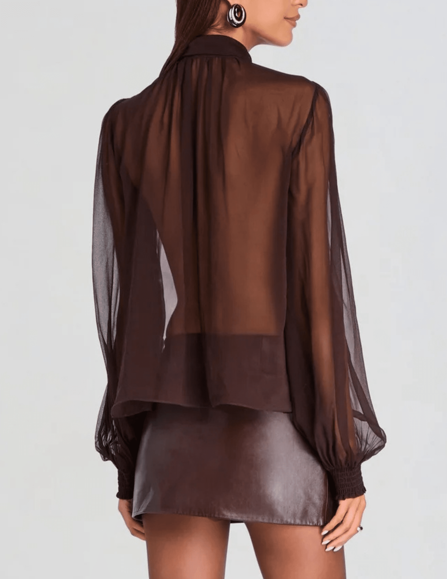 Back view of Retrofête Hasli Silk Chiffon Blouse in Mahogany