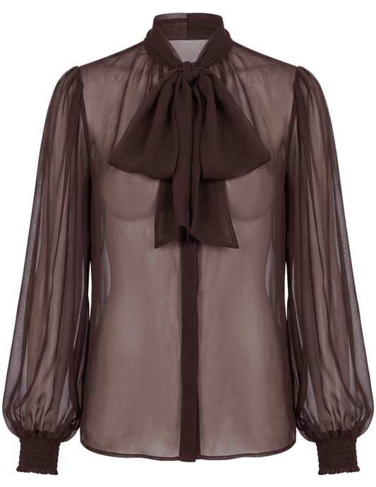 Retrofête Hasli Silk Chiffon Blouse in Mahogany