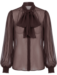 Retrofête Hasli Silk Chiffon Blouse in Mahogany
