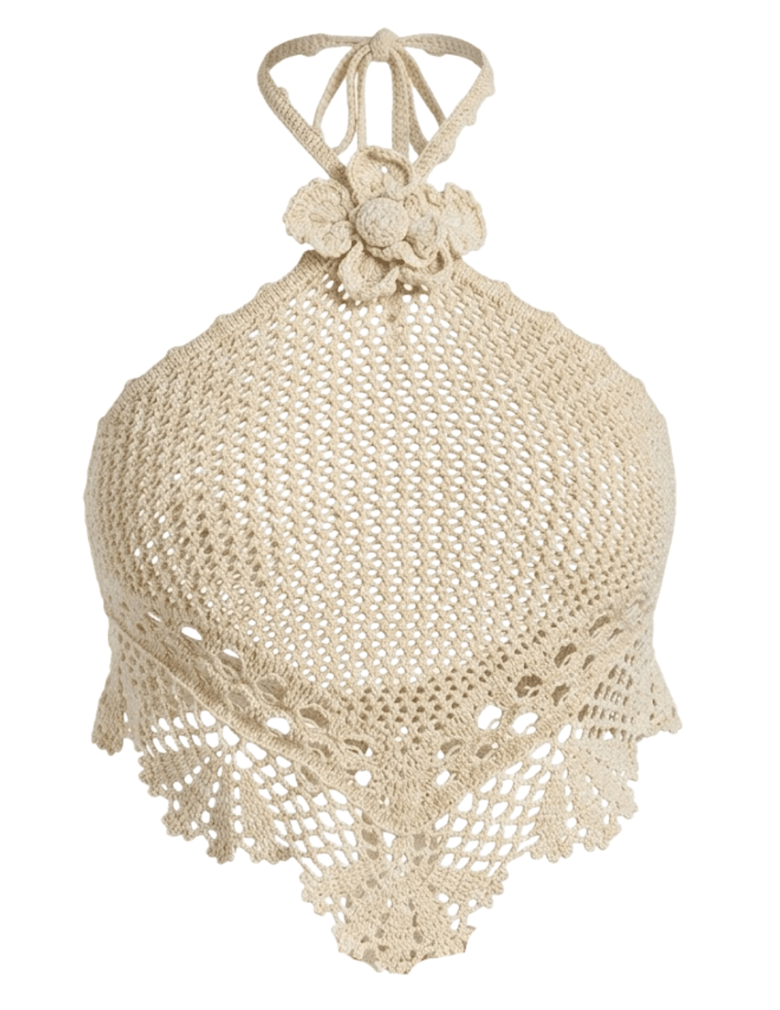 Retrofête Isaure metallic crochet halter top ivory