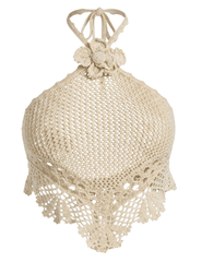 Retrofête Isaure metallic crochet halter top ivory