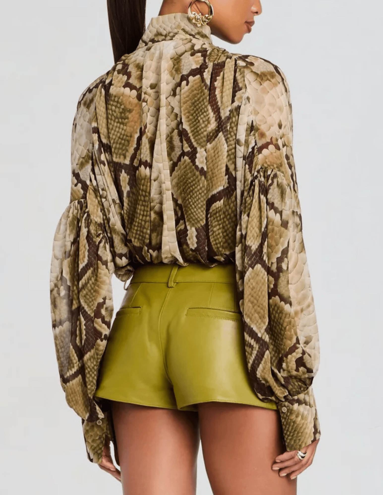 Back view of Retrofête Maika Chiffon Blouse in Snakeskin