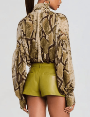 Back view of Retrofête Maika Chiffon Blouse in Snakeskin