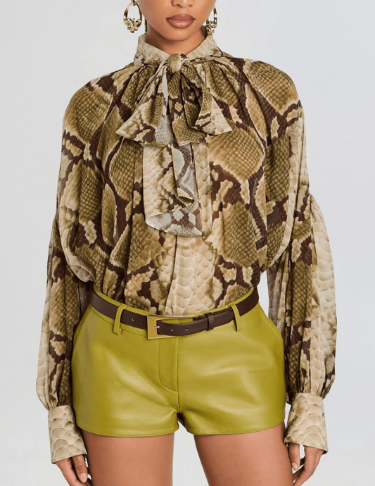 Front view of Retrofête Maika Chiffon Blouse in Snakeskin