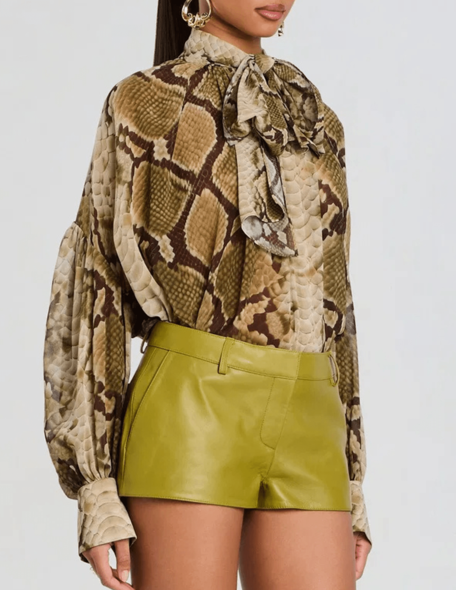 Side view of Retrofête Maika Chiffon Blouse in Snakeskin