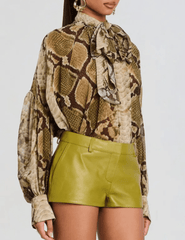 Side view of Retrofête Maika Chiffon Blouse in Snakeskin