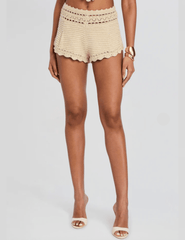Retrofête Margo metallic crochet shorts ivory front view