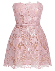 Retrofête Novalie structured lace mini dress in primrose with strapless neckline