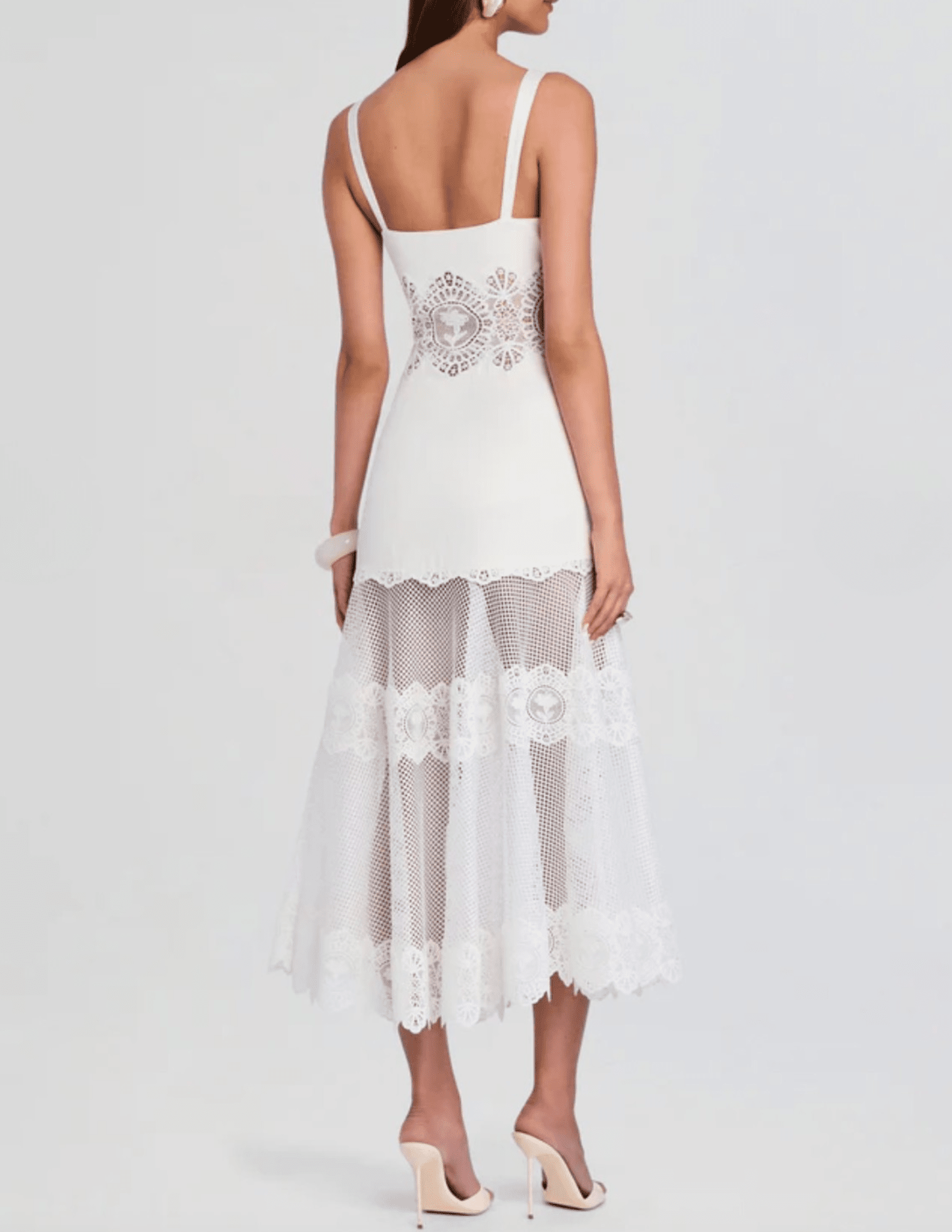 Retrofête Olenna ivory midi dress with lace details back view
