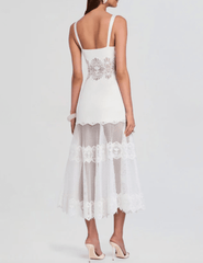 Retrofête Olenna ivory midi dress with lace details back view
